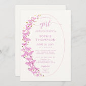 ピンク蝶ボホフレーム金ゴールドガールベビーシャワー 招待状 (正面/裏面)