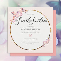 ピンク蝶ボーホ金ゴールドフレームガーリースウィート16