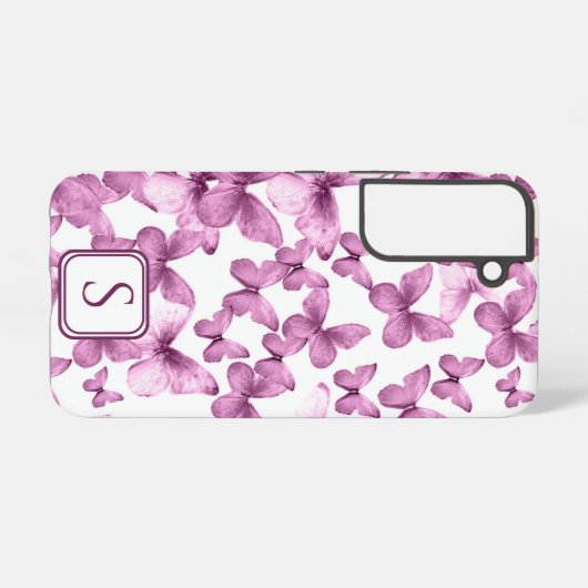 ピンク蝶モダンエレガントカスタムモノグラム SAMSUNG GALAXYケース (裏面横)