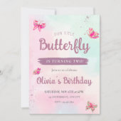 ピンク蝶ヤング誕生日 招待状 (正面)