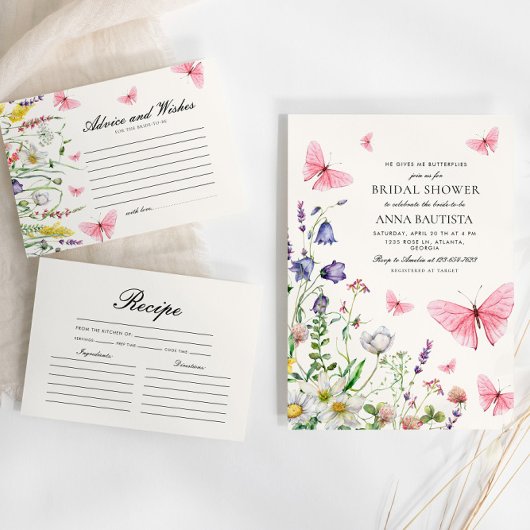 ピンク蝶レシピブライダルシャワー エンクロージャーカード