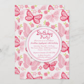 ピンク蝶招待状 招待状 (正面/裏面)