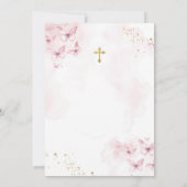 ピンク蝶金ゴールドクロストファースト聖餐式 招待状 (裏面)