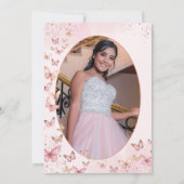 ピンク蝶Sweet sixteen16誕生日写真 招待状 (裏面)