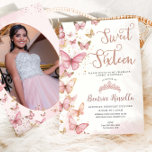 ピンク蝶Sweet sixteen16誕生日写真 招待状<br><div class="desc">この甘いかわいらし16の誕生日の写真/写真招待を簡単かつ迅速にパーソナライズ。単にクリックデザインツールを使用して編集ボタンをクリックして、文字の編集、フォントおよびフォントの色の変更。蝶とかわいらしバラ金ゴールドのアクセントを羽ばたく。ストアで使用可能な一致アイテム。ハサマーセット素晴らし書類</div>