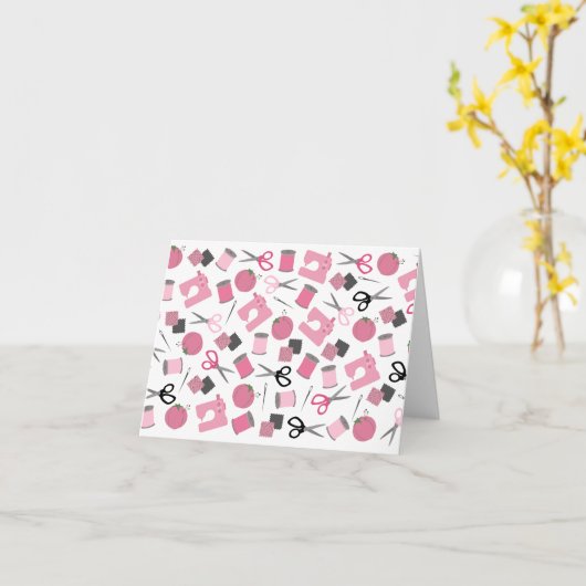 ピンク裁縫をテーマにしたノテカード カード (黄色い花)