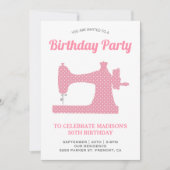 ピンク裁縫マシン誕生日パーティー 招待状 (正面)