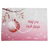 ピンク装飾クリスマスボールホリデー抱き枕 ラージペーパーバッグ (正面)