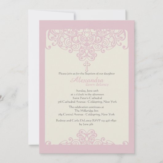 ピンク装飾宗教招待状 招待状 (正面)