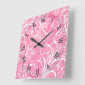 ピンク装飾正方形ローマ数字時計 スクエア壁時計 (傾斜)