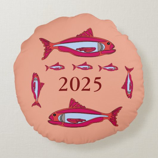 ピンク装飾用クッションと赤魚2025 ラウンドクッション (裏面)