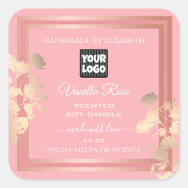 ピンク製品パッケージラベルバラ金ゴールドフレームロゴ スクエアシール