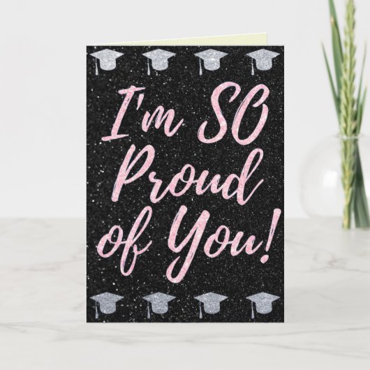 ピンク誇りを持ったグリッター卒業カード カード (正面)