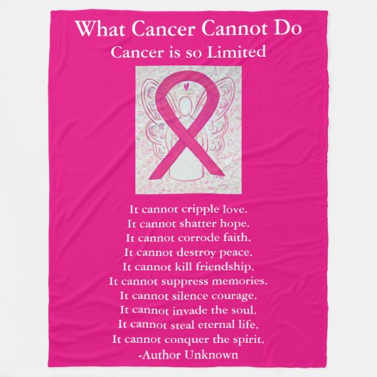 ピンク認識度リボンがんエンジェルケモブランケット フリースブランケット (正面)