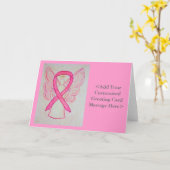 ピンク認識度リボンのエンジェルパーソナライズされたカード カード (黄色い花)