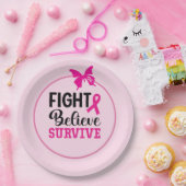 ピンク認識度付き乳がんリボン ペーパープレート (パーティー)