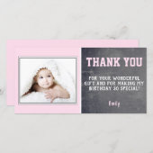ピンク誕生日ありがとうフォトカードキッズ サンキューカード (正面/裏面)