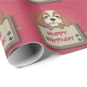 ピンク誕生日かわいい子犬と看板 ラッピングペーパー (ロールコーナー)