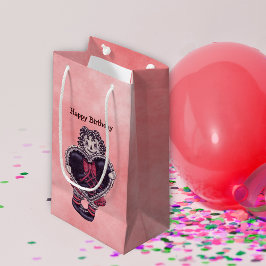 ピンク誕生日に黒いハートのゴシックラグドール スモールペーパーバッグ