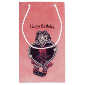 ピンク誕生日に黒いハートのゴシックラグドール スモールペーパーバッグ (裏面)