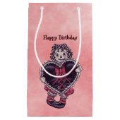 ピンク誕生日に黒いハートのゴシックラグドール スモールペーパーバッグ (正面)