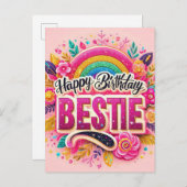 ピンク誕生日の友最高の達用はがき ポストカード (正面/裏面)