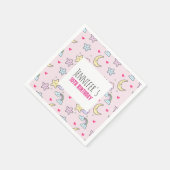 ピンク誕生日の月、星、雲のパターン スタンダードカクテルナプキン (角)