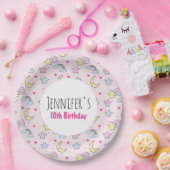 ピンク誕生日の月、星、雲のパターン ペーパープレート (パーティー)