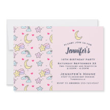 ピンク誕生日の月、星、雲のパターン