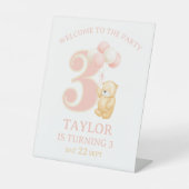 ピンク誕生日ガール3年カスタム間ウェルカムサイン 台座サイン (正面)