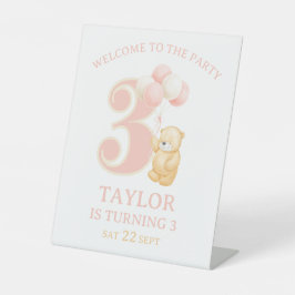 ピンク誕生日ガール3年カスタム間ウェルカムサイン 台座サイン