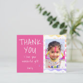 ピンク誕生日サンキューガールフォトポストカード ポストカード (スタンド正面)