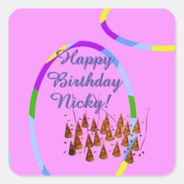 ピンク誕生日シール スクエアシール