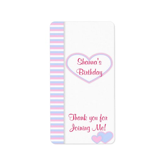 ピンク誕生日ハートミニチュアキャンディバーラッパー ラベル (正面)