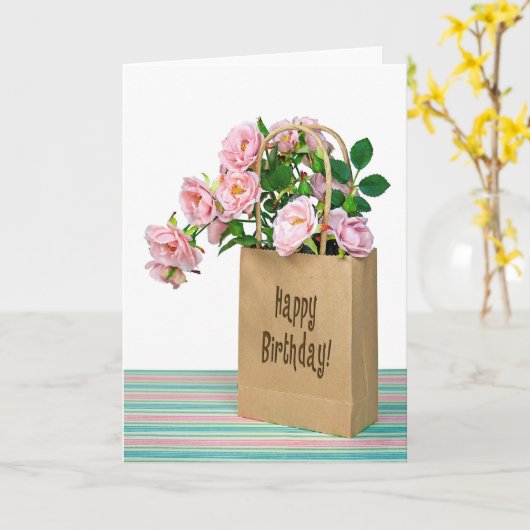 ピンク誕生日バラ カード (黄色い花)