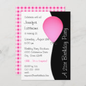 ピンク誕生日バルーン 招待状 (正面/裏面)