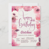 ピンク誕生日フローラ招待状 招待状 (正面)