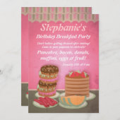 ピンク誕生日ブレックファーストパーティの招待状 招待状 (正面/裏面)