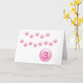 ピンク誕生日ボールエージ3 カード (黄色い花)