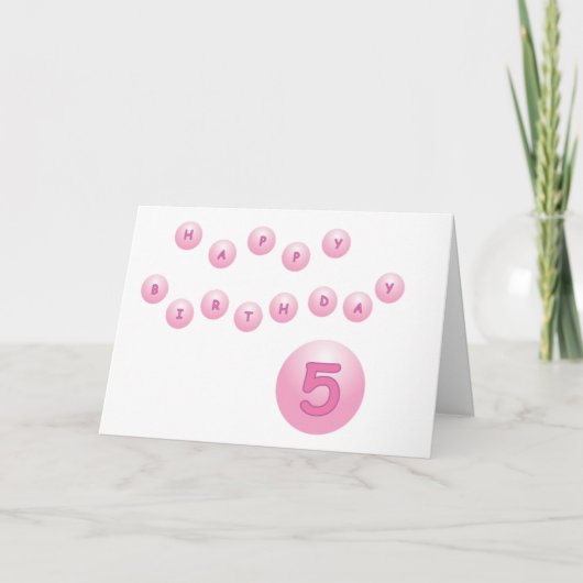 ピンク誕生日ボール年齢5 カード (正面)