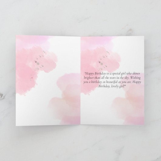 ピンク誕生日女カスタマイズの子折りグリーティングカード カード (内部)