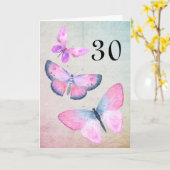 ピンク誕生日水ガーリー色バタフライ任意の年 カード (黄色い花)