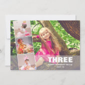 ピンク誕生日4フォトコラージュ誕生のお知らせ シーズンカード (正面)