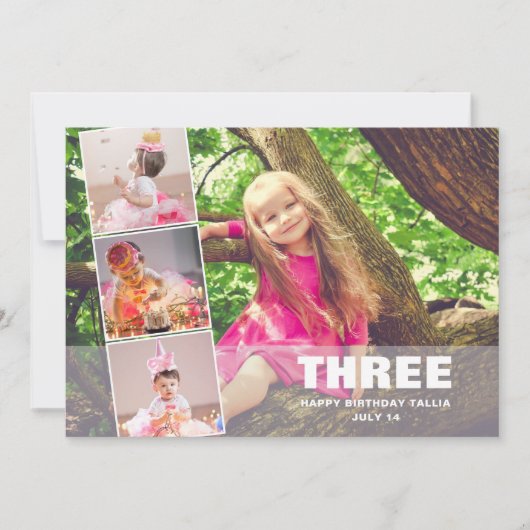 ピンク誕生日4フォトコラージュ誕生のお知らせ シーズンカード (正面)