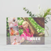 ピンク誕生日4フォトコラージュ誕生のお知らせ シーズンカード (スタンド正面)