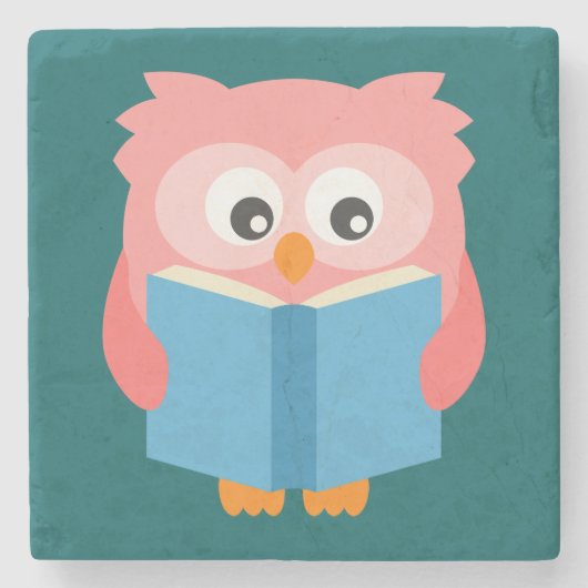 ピンク読かわいいフクロウ ストーンコースター (正面)