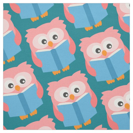 ピンク読かわいいフクロウ ファブリック (見本)