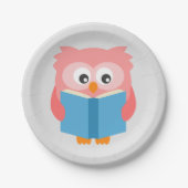 ピンク読かわいいフクロウ ペーパープレート (正面)