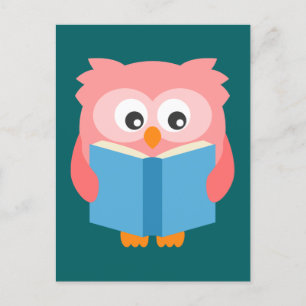 ピンク読かわいいフクロウ ポストカード