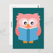 ピンク読かわいいフクロウ ポストカード (正面/裏面)